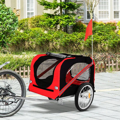Red Waterproof Pet Trailer with Adjustable Handle and Reflective Safety Panels