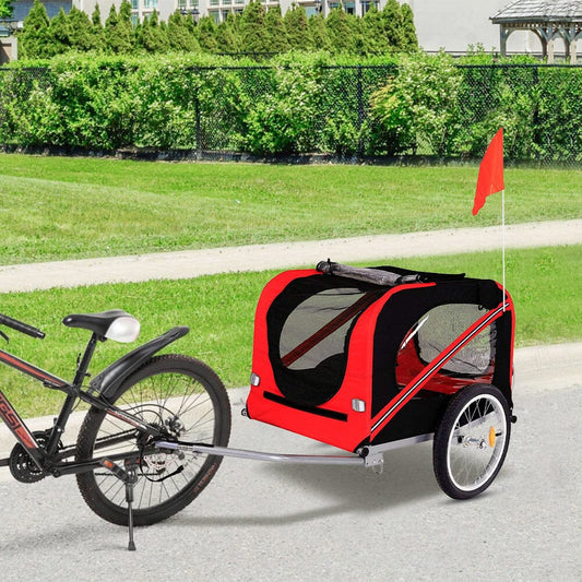 Red Waterproof Pet Trailer with Adjustable Handle and Reflective Safety Panels