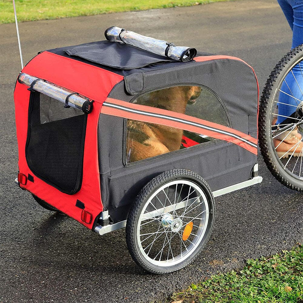 Red Waterproof Pet Trailer with Adjustable Handle and Reflective Safety Panels