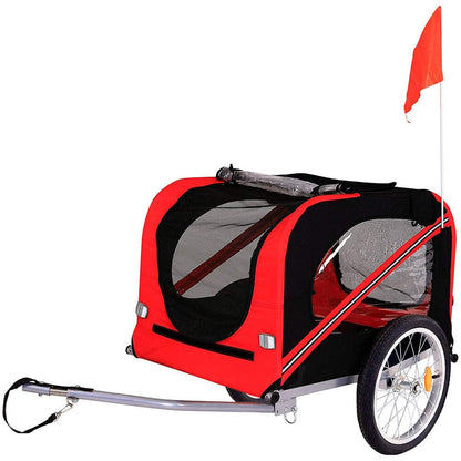 Red Waterproof Pet Trailer with Adjustable Handle and Reflective Safety Panels