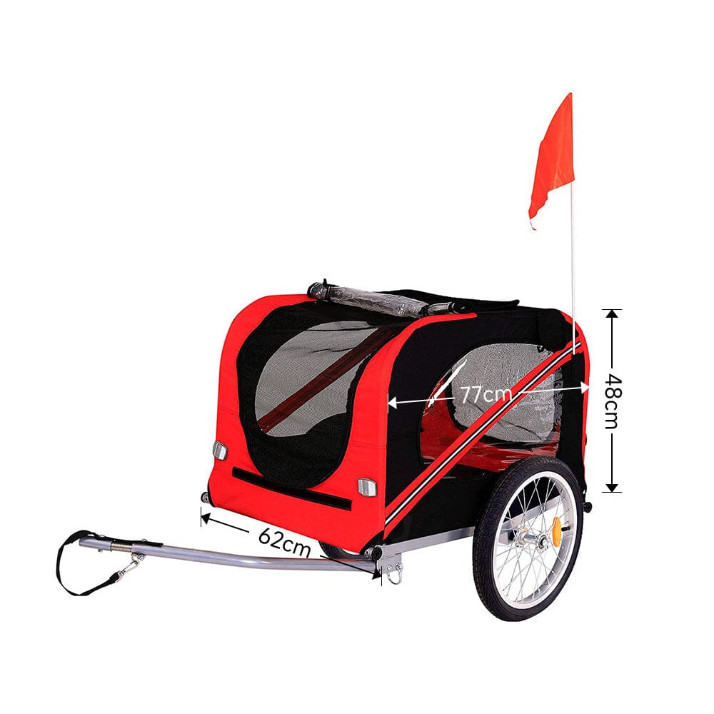 Red Waterproof Pet Trailer with Adjustable Handle and Reflective Safety Panels