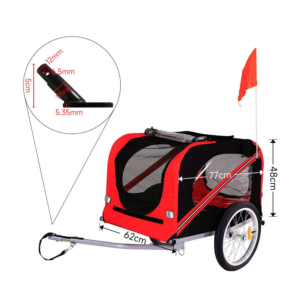Red Waterproof Pet Trailer with Adjustable Handle and Reflective Safety Panels