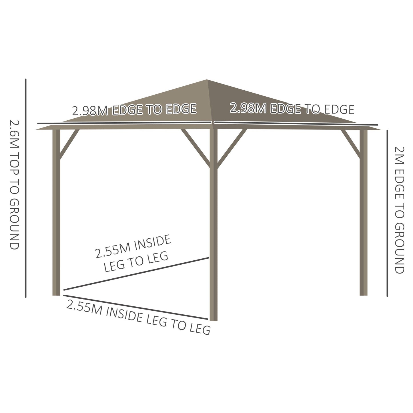 Outsunny 3 x 3 M Garden Lawn Patio Hard Top Metal Roof Gazebo Canopy Shelter With Netting And Curtains Aluminium Frame - Bronze Tone