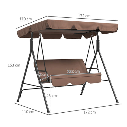 Outsunny 3-Seat Swing Chair Garden Swing Seat with Adjustable Canopy for Patio, Brown