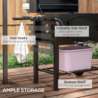 Wózek do grilla węglowego Outsunny Garden Smoker z półkami, regulowaną wysokością, termometrem na pokrywie, otwieraczem i kółkami