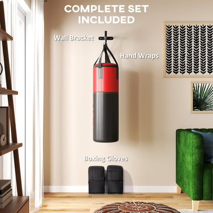 SPORTNOW Unfilled Punching Bag Set with Boxing Bag Bracket, Boxing Gloves, Hand Wraps and 360  Swivel Hook