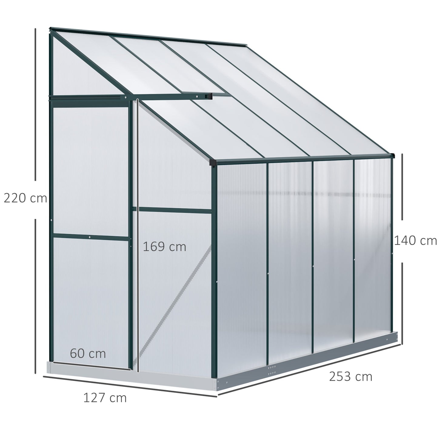 Outsunny 8 X 4ft Walk-In Lean to Greenhouse Garden Heavy Duty Aluminium Polycarbonate with Roof Vent for Plants Herbs Vegetables, Green