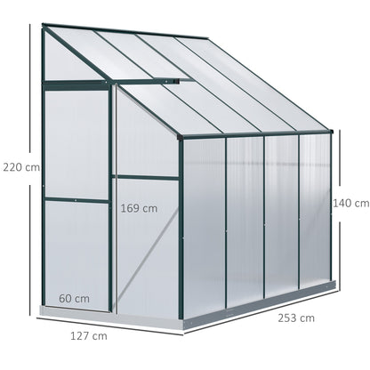 Outsunny 8 X 4ft Walk-In Lean to Greenhouse Garden Heavy Duty Aluminium Polycarbonate with Roof Vent for Plants Herbs Vegetables, Green