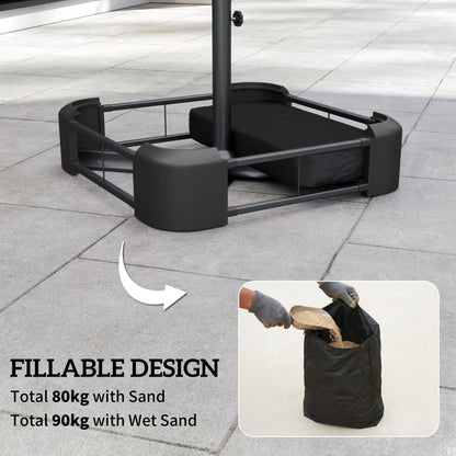 Outsunny Garden Parasol Base 80 kg Sand Filled Heavy Duty Stand for Cantilever Umbrellas and 48 mm Poles Black