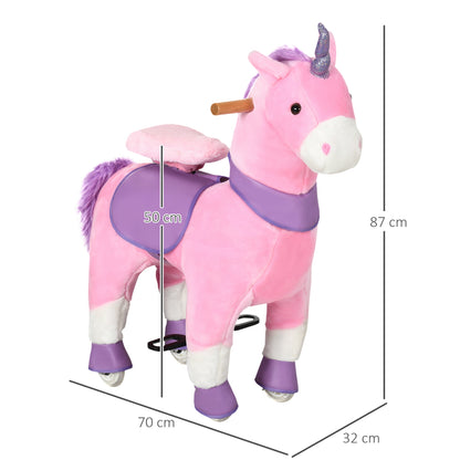 Ride On Unicorn Walking Horse Toy with Wheels Mechanical Rocking Pony Gift for 3-6 Years Girls Boys Pink