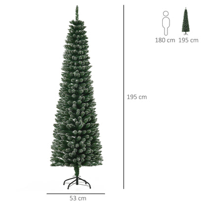 6.5FT Artificial Snow Dipped Christmas Tree Xmas Pencil Tree Holiday Home Indoor Decoration with Foldable Black Stand, Green