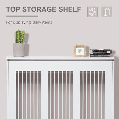 HOMCOM Radiator Cover Vertical Slatted Grille Heater Cover Top Shelf MDF Steel for Heat Circulation 90 x 18 x 84 cm White