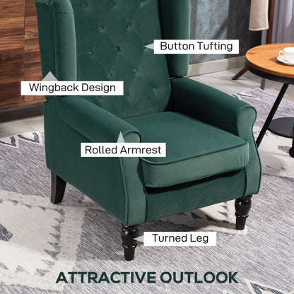 HOMCOM Wingback Accent Chair, Retro Upholstered Button Tufted Occasional Chair for Living Room and Bedroom, Green