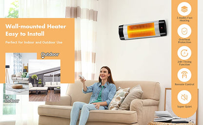 1500W Electric Wall Mounted Heater with Remote Control for Garden Patio