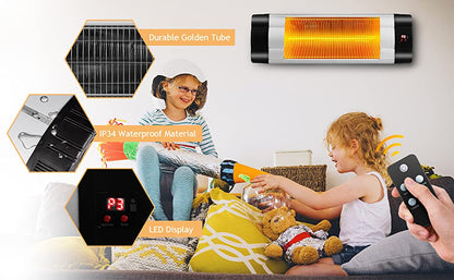 1500W Electric Wall Mounted Heater with Remote Control for Garden Patio