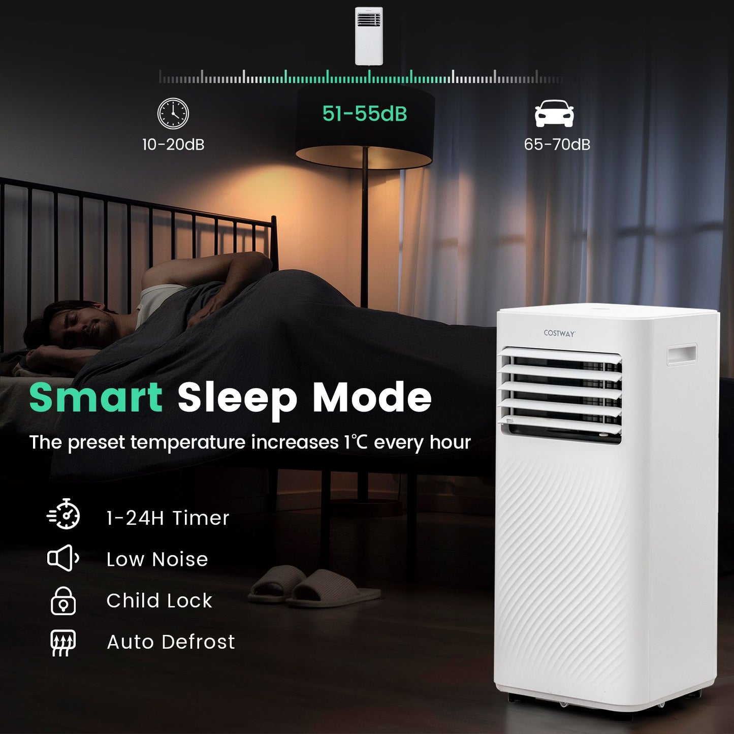 9000 BTU 3-in-1 Portable Air Conditioner with Sleep Mode-White