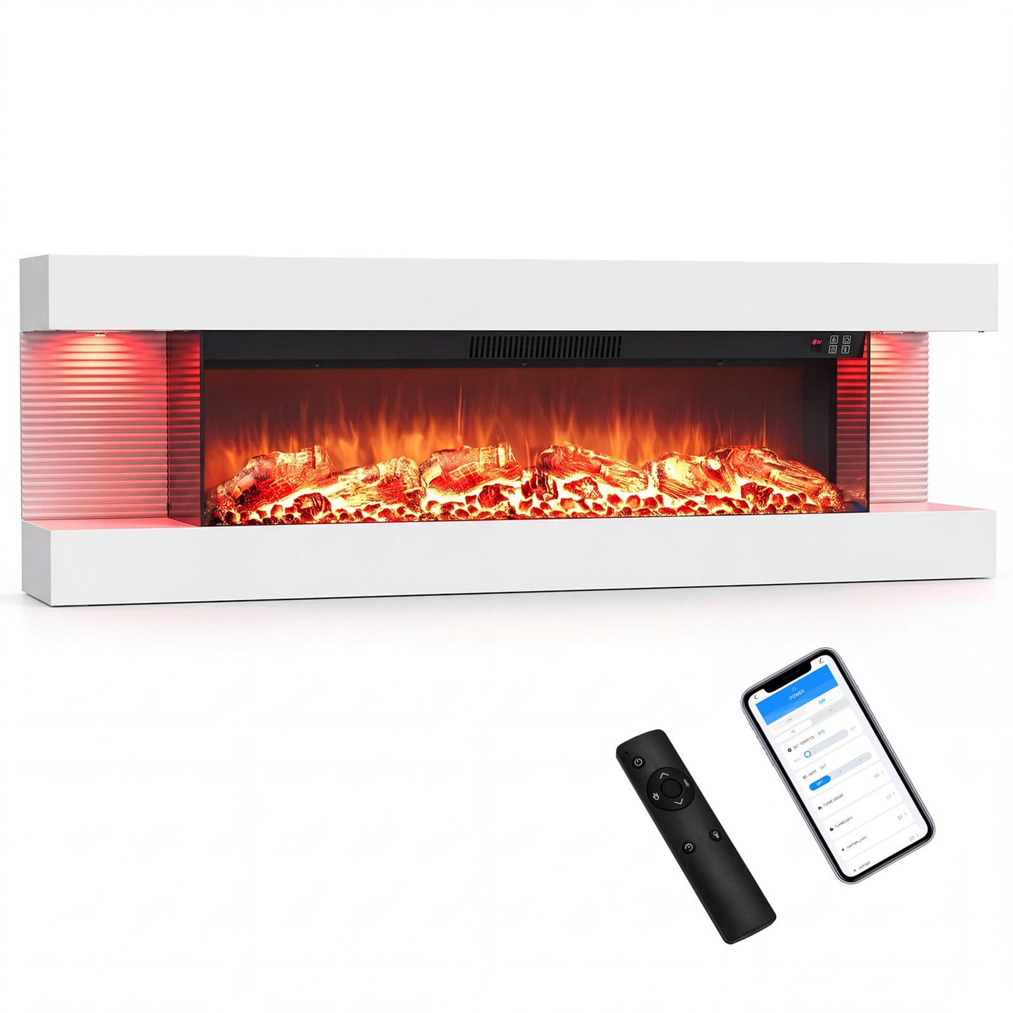 127cm 3-Sided Wall Mount Electric Fireplace with 50"Floating Mantel-50" White