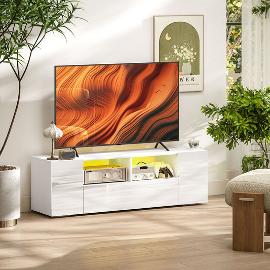 Stojak pod telewizor HOMCOM 16 LED Light z miejscem do przechowywania - biały o wysokim połysku