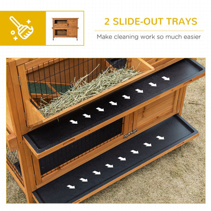 PawHut 2-Tier Double Decker Rabbit Hutch Wooden Guinea Pig House Pet Cage Outdoor with Sliding-out Tray, Asphalt Roof, Ramp, 120x50x104cm, Orange