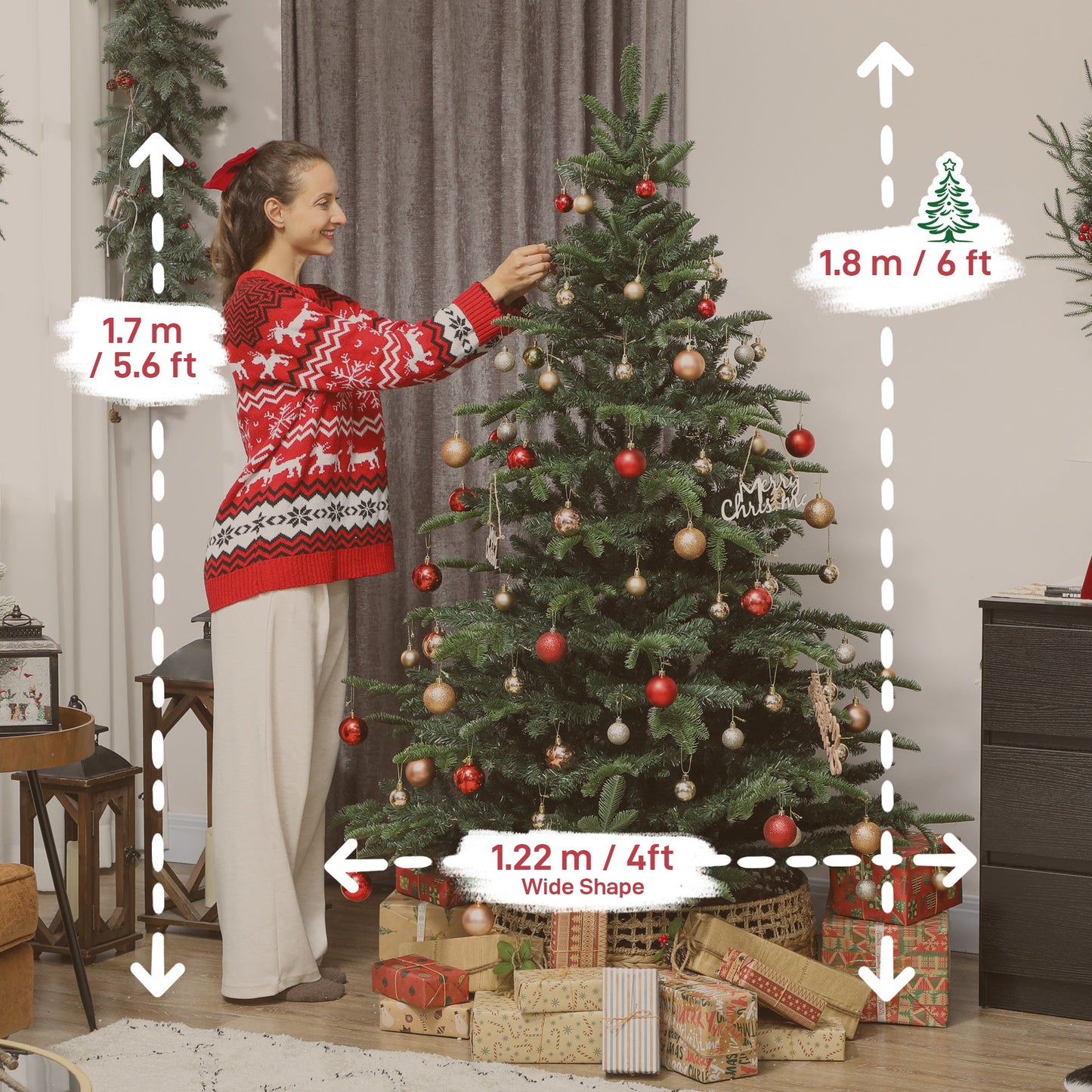 HOMCOM 6ft Artificial Christmas Tree with Realistic Branches, Easy Assembly - Green