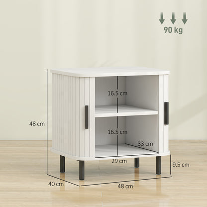 HOMCOM Nightstand with Sliding Doors and Metal Legs White Wood Effect