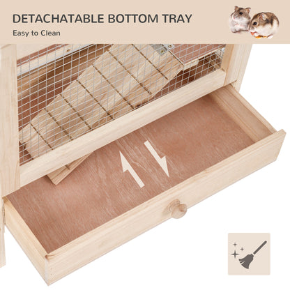 PawHut Hamster Cage Rodent Pet Small Animal Kit Large Wooden hut Box Double Layers Easy Clean 46 x 34 x 48 cm