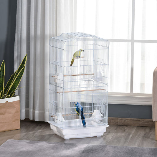 PawHut Large Metal Bird Cage with Perches, Food Bowls, Swing, for Budgies, Parakeets, White