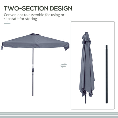 Outsunny 2.3m Half Parasol Semi Round Umbrella Patio Metal Frame Crank Handle for Balcony-- NO BASE INCLUDED, Grey