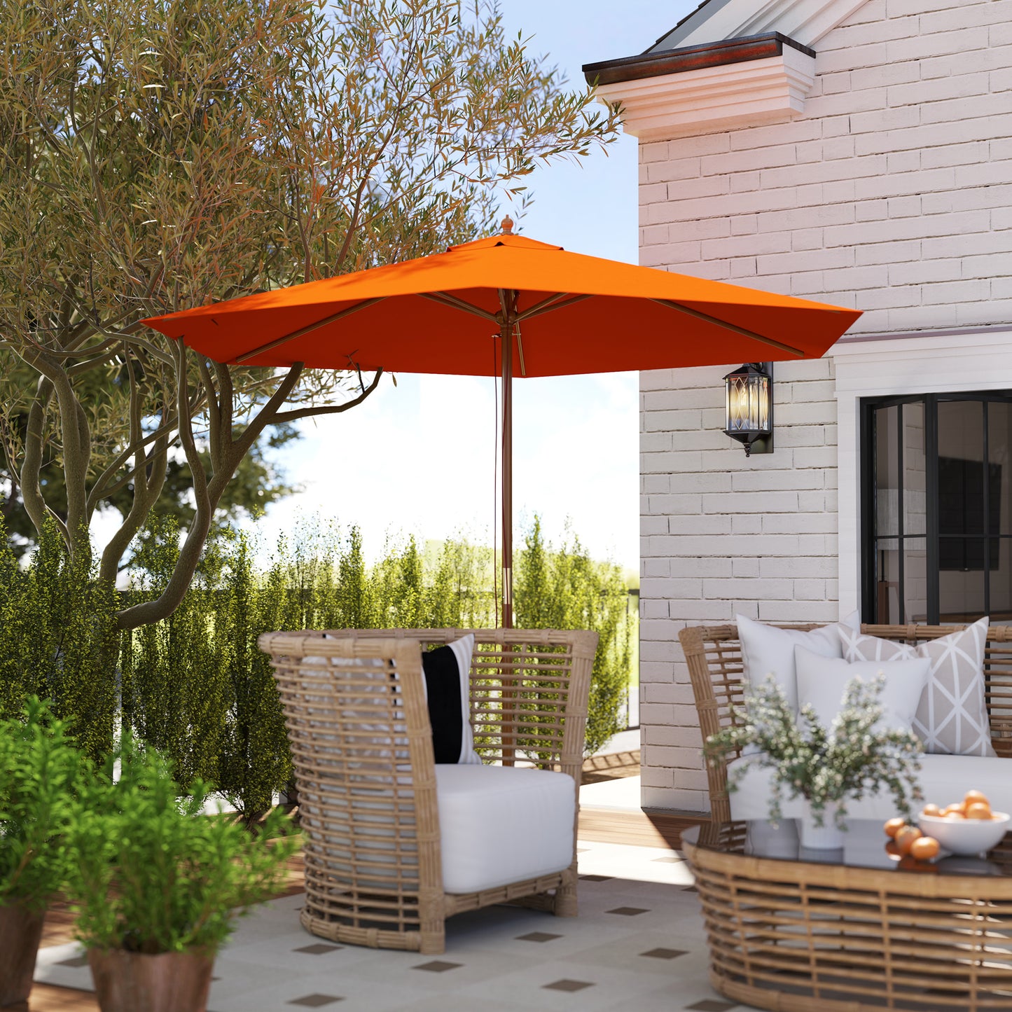 Outsunny 2,5 m Drewniany Parasol Ogrodowy Osłona Przeciwsłoneczna Patio Zewnętrzny Drewniany Baldachim Parasola Pomarańczowy