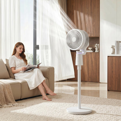 HOMCOM Pedestal Air Circulation Fan with Oscillating, Light Off, White
