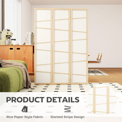 HOMCOM Wooden Folding Privacy Screen, 3 Panel Room Divider for Bedroom, Natural Wood Finish