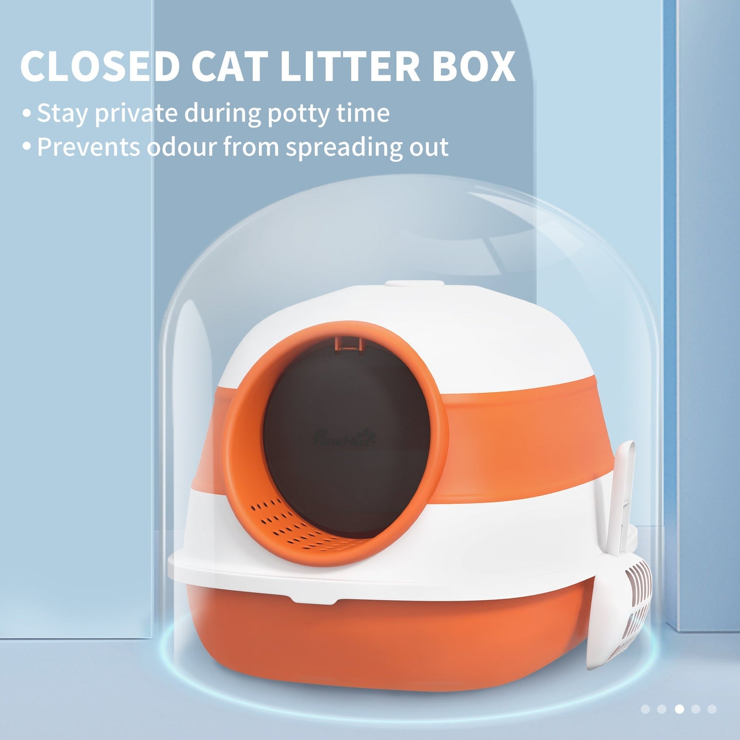 PawHut Foldable Cat Litter Tray with Lid, Deodorant, Scoop, Orange