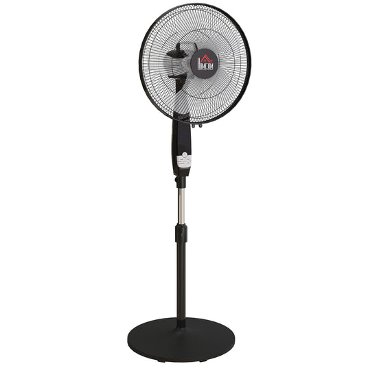 HOMCOM 16" Pedestal Standing Floor Fan, Oscillation Cooling Fan with Remote Control, Black
