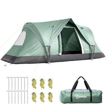 Outsunny 5 Man Camping Tent, Large Tunnel Tent, Water Resistant Hiking Shelter with Groundsheet and Carry Bag, Dark Green