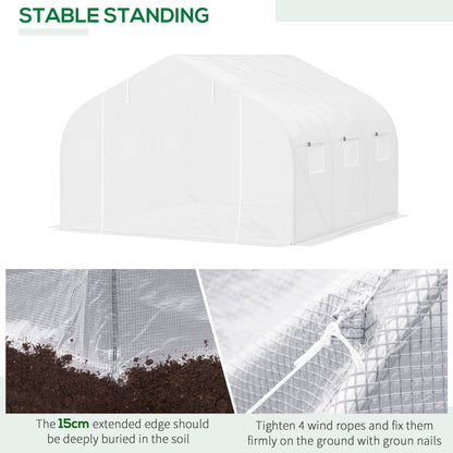 Outsunny Walk-In Polytunnel Greenhouse Warm House Garden Tunnel Shelter Plant Shed with Door and Windows, ocynkowana rama stalowa, 4,5 x 3 x 2 m, biały
