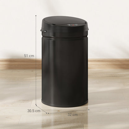 HOMCOM 30L Stainless Steel Sensor Bin - Black