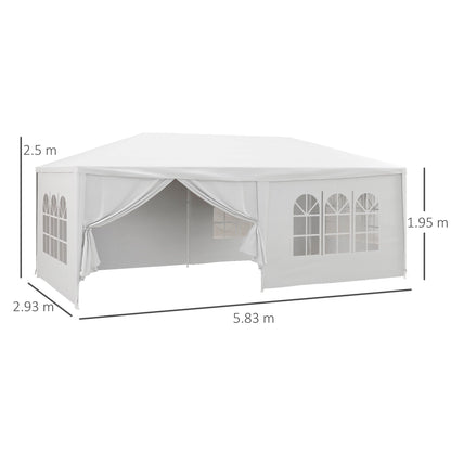 Outsunny 6 x 3 m Namiot imprezowy, altana ślubna, wodoodporna, zewnętrzna, z baldachimem PE i 6 zdejmowanymi ścianami bocznymi