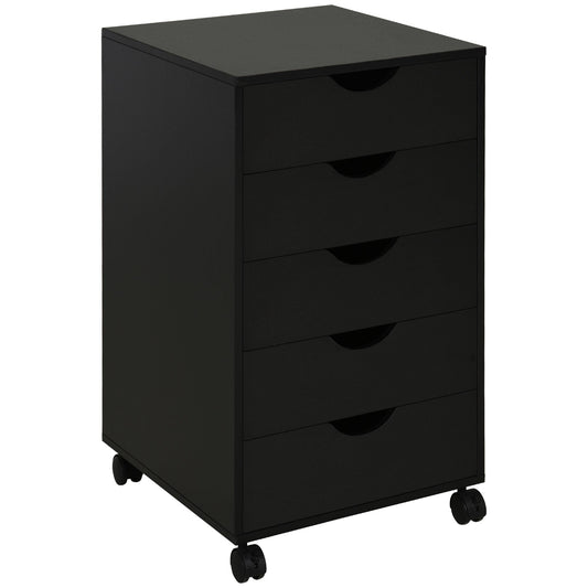 5 Drawer Mobile Filing Cabinet, Vertical File Cabinet, Modern Rolling Printer Stand for Home Office, Black