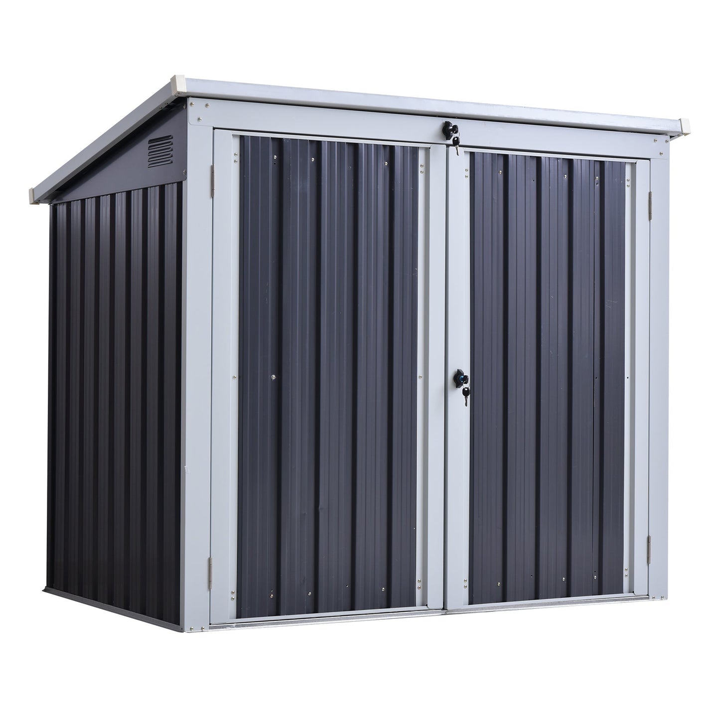 Outsunny 5ft x 3ft Garden 2-Bin Corrugated Steel Rubbish Storage Shed w/ Locking Doors Lid Outdoor Hygienic Dustbin Unit Garbage Trash Cover