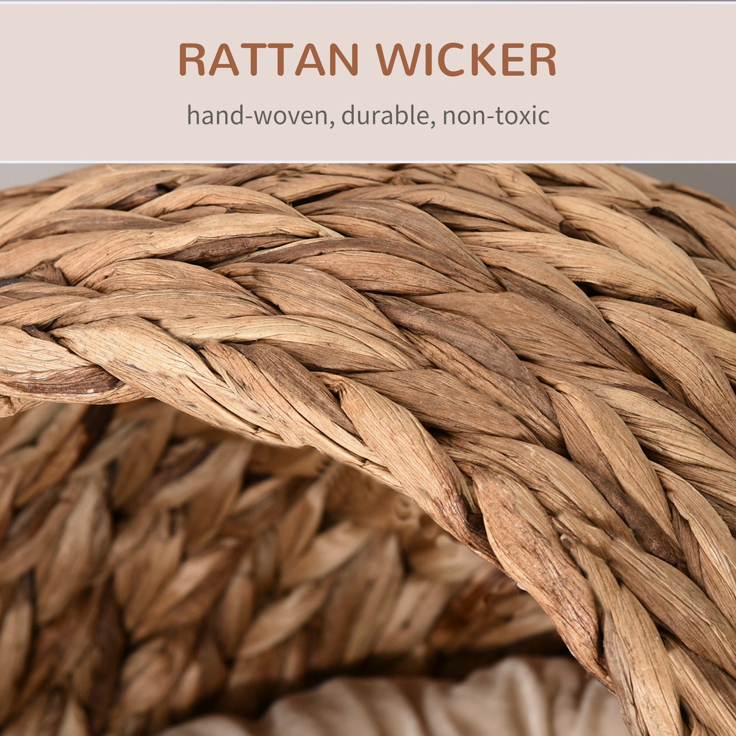 سرير PawHut Wicker للقطط، سلة مرتفعة من الروطان للقطط مع قاعدة أسطوانية، وسادة ناعمة قابلة للغسل، 42 × 33 × 52 سم - بني