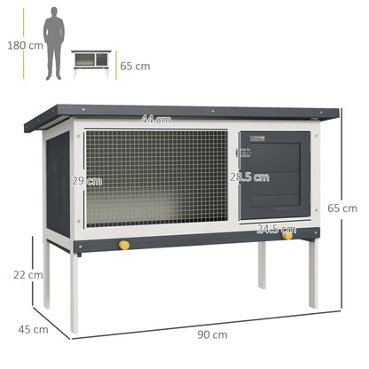 PawHut Wooden Rabbit Hutch Guinea Pig Hutch Bunny Cage Small Animal Habitat Openable Asphalt Roof for Outdoor Use 90 x 45 x 65 cm