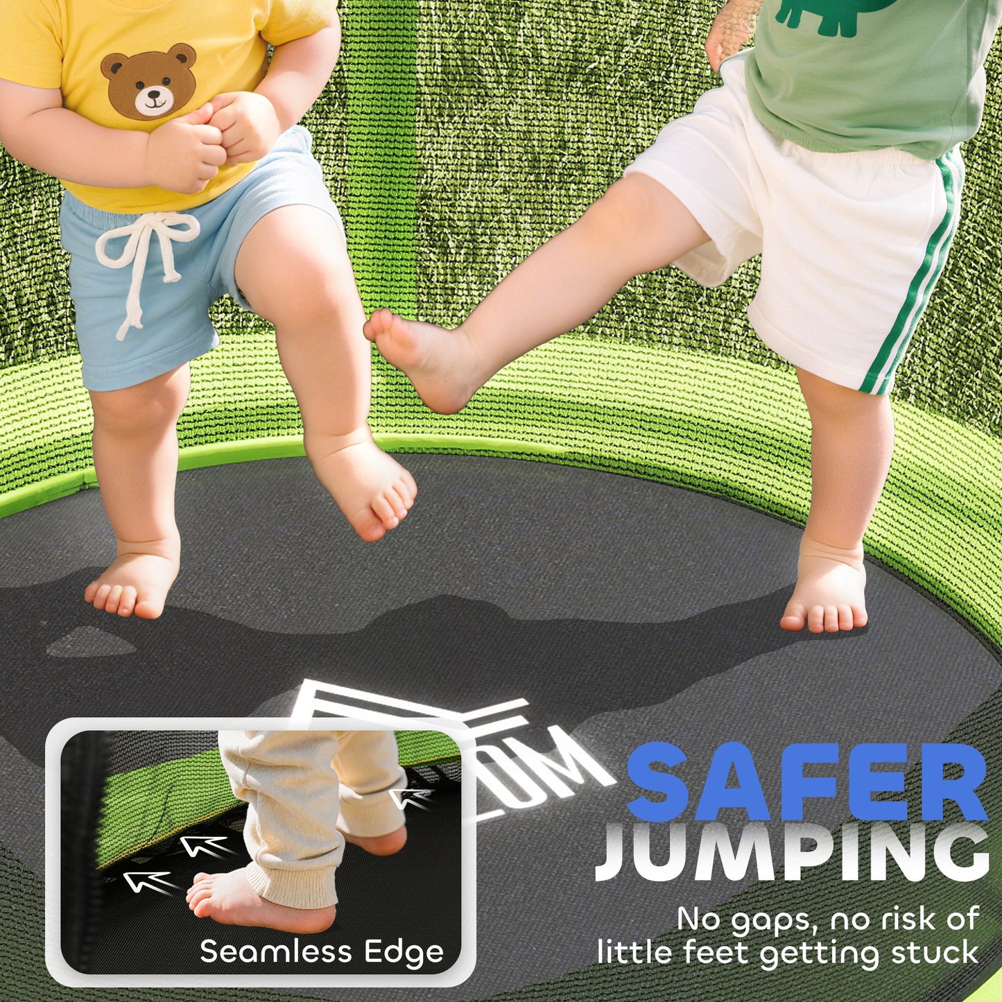 HOMCOM Kids Trampoline, with Enclosure Net, Steel Frame, for Ages 3-6 Years - Green