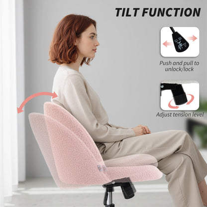 HOMCOM Teddy Fleece Office Chair with Wheels - Light Pink