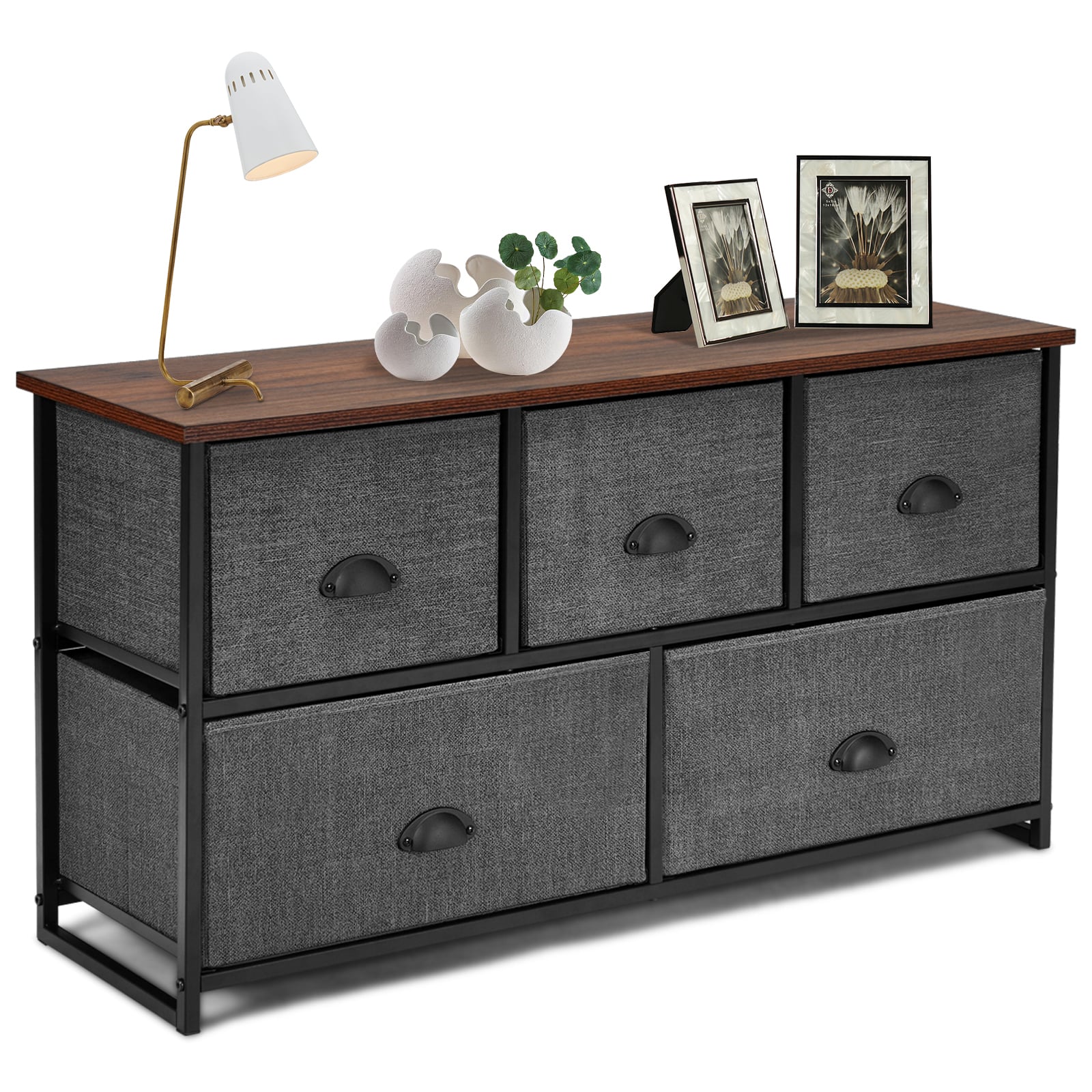Fabric Drawer Cabinet for Wardrobe, Bedroom, Living Room-Black &amp; Grey