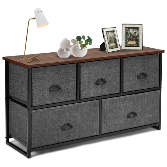 Fabric Drawer Cabinet for Wardrobe, Bedroom, Living Room-Black &amp; Grey