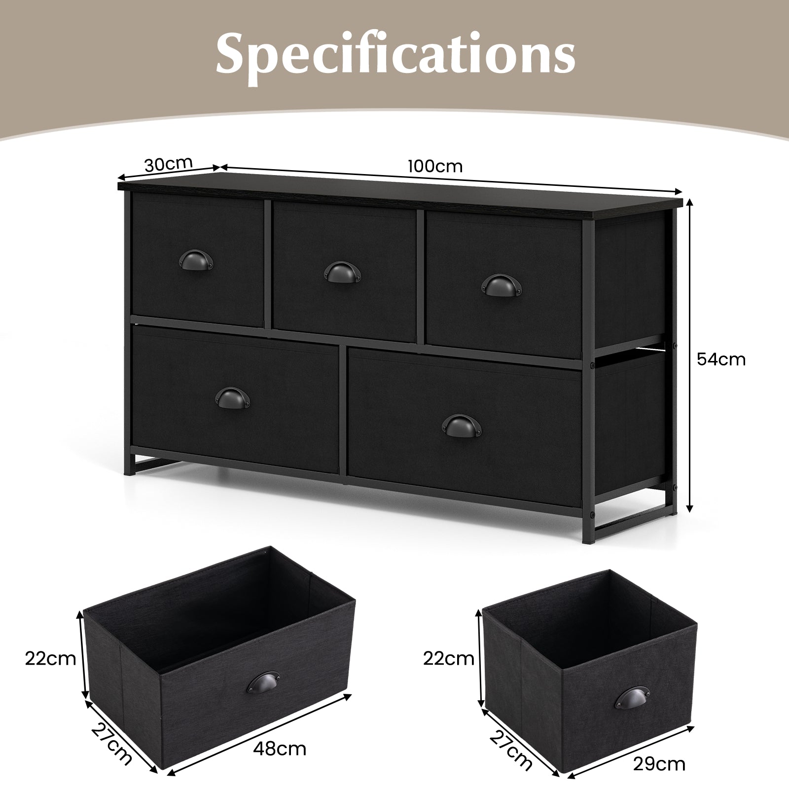 Fabric Drawer Cabinet for Wardrobe, Bedroom, Living Room-Black
