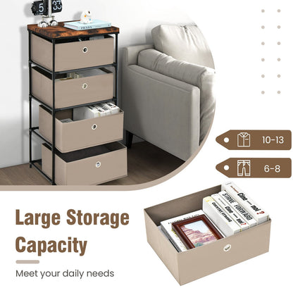 4-Tier Fabric Dresser with Drawers and Metal Frame-Coffee