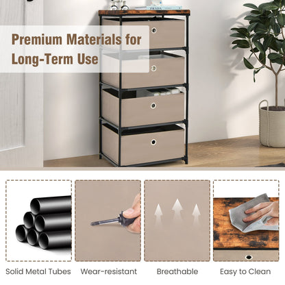 4-Tier Fabric Dresser with Drawers and Metal Frame-Coffee