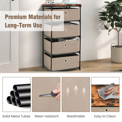 4-Tier Fabric Dresser with Drawers and Metal Frame-Coffee