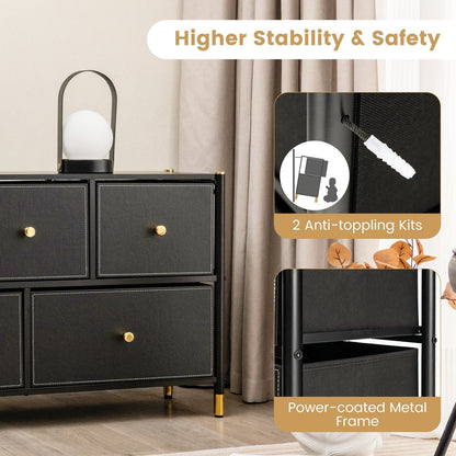 Fabric Dresser Tower for Bedroom with Drawers and Metal Frame-2-Tier